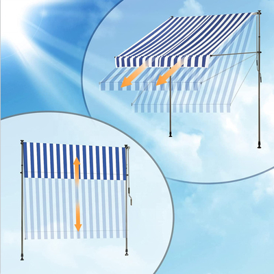 Clamp Awning 150 X 130 Cm, Stripe, Patio Canopy Sun Protection, Height From 200-300 CM