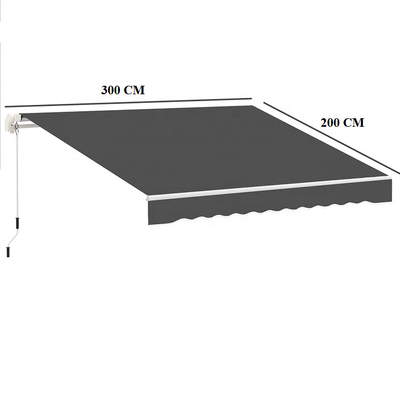 Retractable Awning, Polyester, Dark Grey, 300 X 200 Cm For Balcony Window