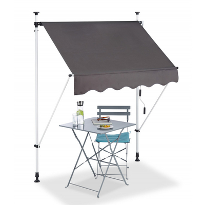 Clamp Awning 250 X 130 CM, Light Grey, Patio Canopy Sun Protection, Height