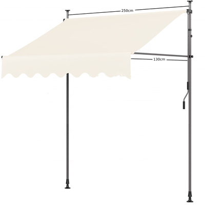 Clamp Awning, 2.5x1.3 CM, Beige, Sun Protection, Height From 200cm-300cm, Polyester