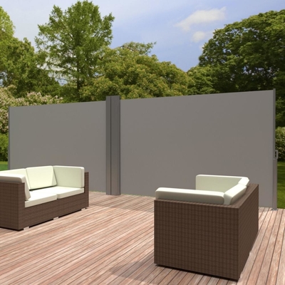 Double Iron Side Awning, 180 x 600 cm, Made of Polyester, Light grey, For Garden