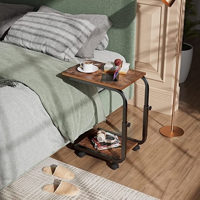 End Table C Shaped Nightstand Height Adjustable for Bedroom Living Room