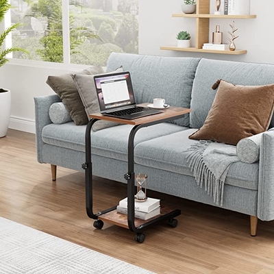 End Table C Shaped Nightstand Height Adjustable for Bedroom Living Room