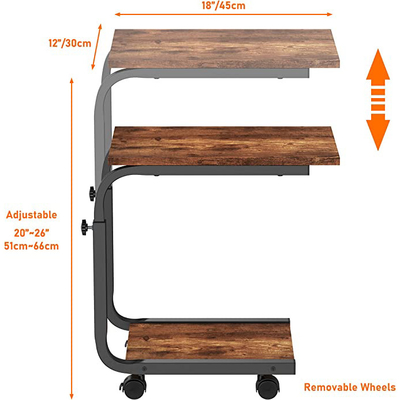 End Table C Shaped Nightstand Height Adjustable for Bedroom Living Room