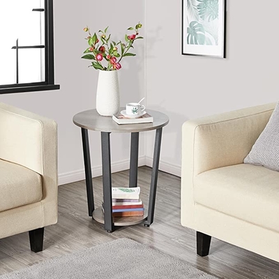 Round End Table Side Table NightStand 2 Tiers for Couch Sofa Bed Living Room