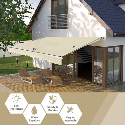 Outdoor Waterproof UV-resistant Folding Arm Retractable Awning for terrace,300*250cm,Beige