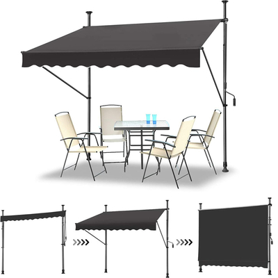250/300 cm Wide Clamp Awning Sun Protection Balcony Awning Height Adjustable Sun Awning with Hand Crank without Drilling