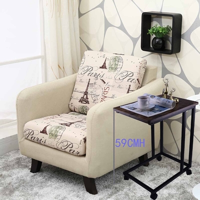 Industrial Side Table C Shaped End Table with Wheels for Couch and Bedside Coffee Snack Laptop
