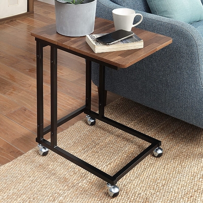 C-Shaped Side Table, End Table for Sofa, Couch Table with Metal Frame