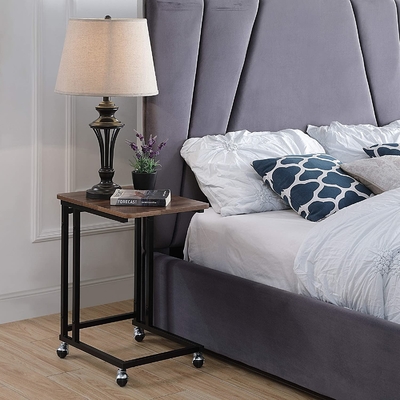 C-Shaped Side Table, End Table for Sofa, Couch Table with Metal Frame