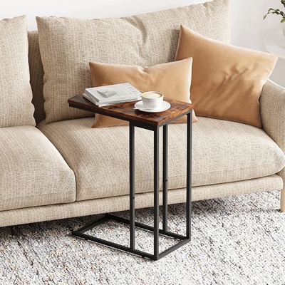 Classic Side Table, Mobile Snack Table for Coffee Laptop Tablet, Slides Next to Sofa Couch, Wood Look Accent Furniture