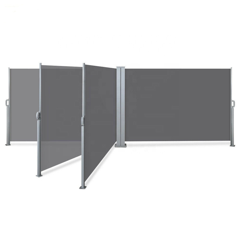Double Iron Side Awning, 160 x 600 cm, Made of Polyester, Light grey, For Garden Balcony