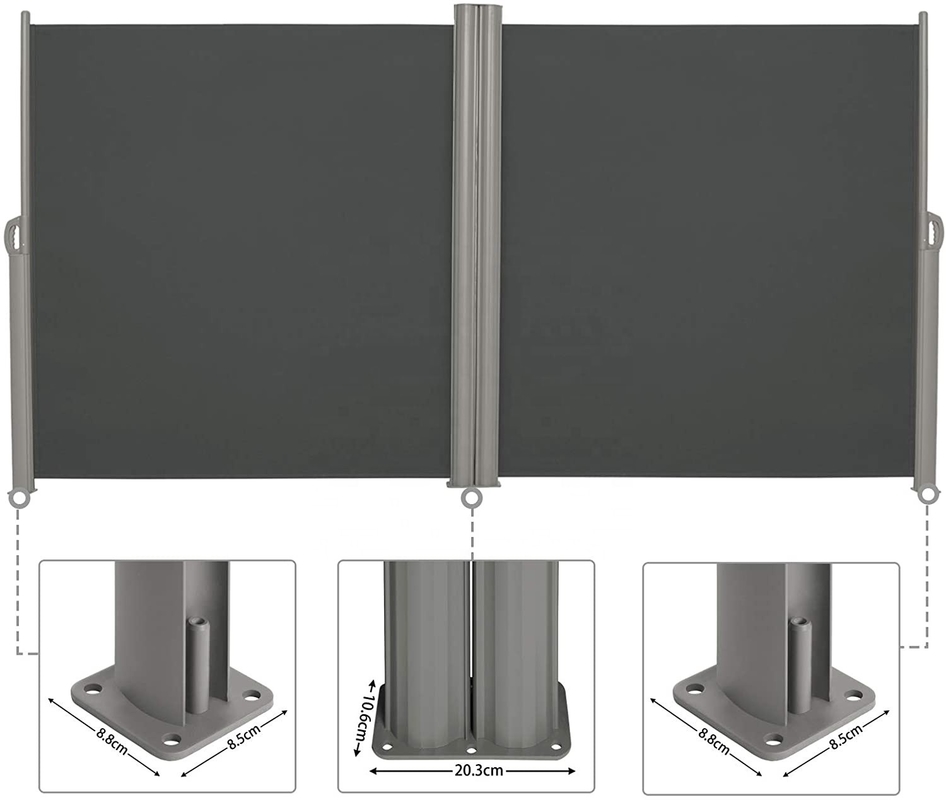 Double Side Awning, Full Aluminium Frame, 160x600 Cm, Dark Grey, For Garden Backyard