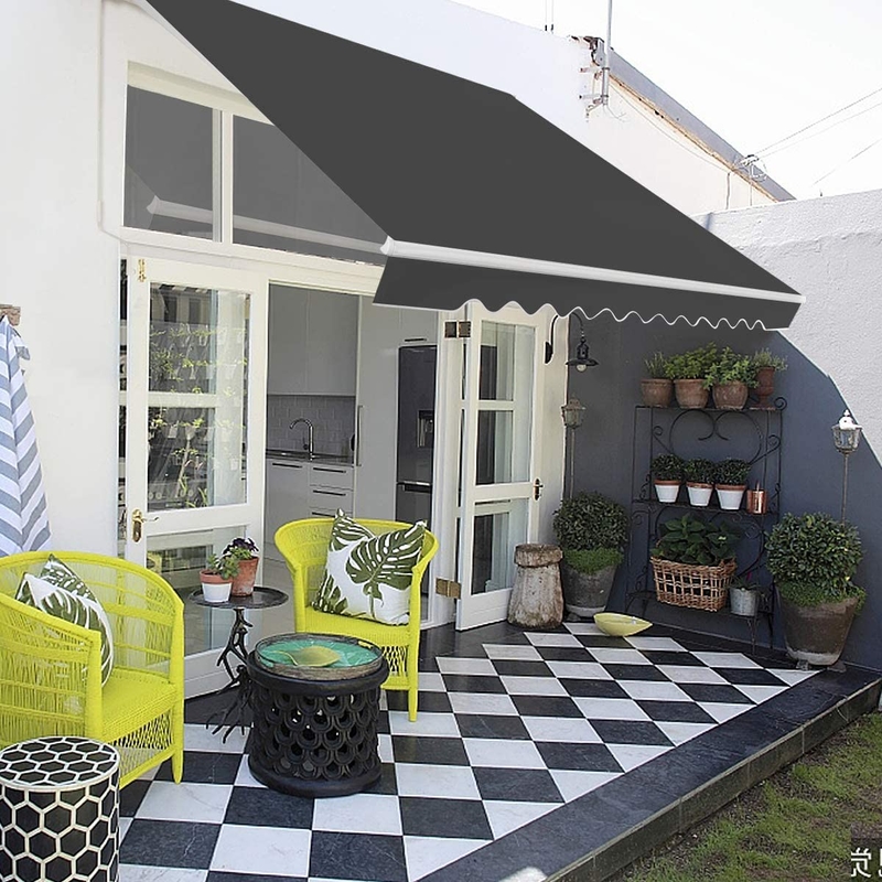Retractable Awning , Articulated Arm Awning with Hand Crank Sun Awning for Balcony Porch,3 x 2 m,Grey