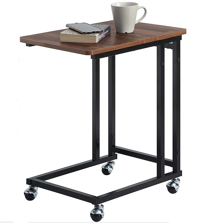C-Shaped Side Table, End Table for Sofa, Couch Table with Metal Frame
